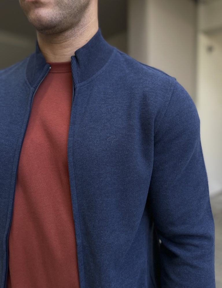 Ανδρική μπλε indigo βαμβακερή ζακέτα με γιακά 2330I φωτογραφία